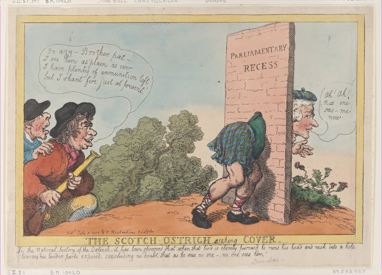 The Scotch Ostrich Seeking Cover, 8 de Julho de 1805., 8 de Julho de 1805. de Thomas Rowlandson
