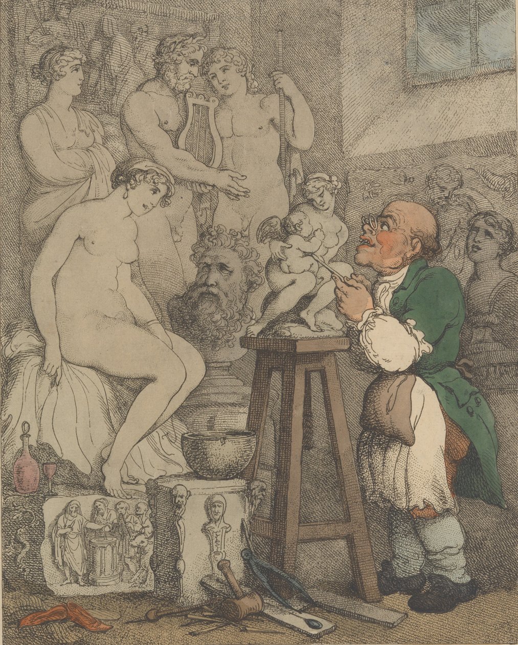 O Escultor [Preparações para a Academia, Velho Joseph Nollekens e sua Vênus], c. 1800., c. 1800 de Thomas Rowlandson
