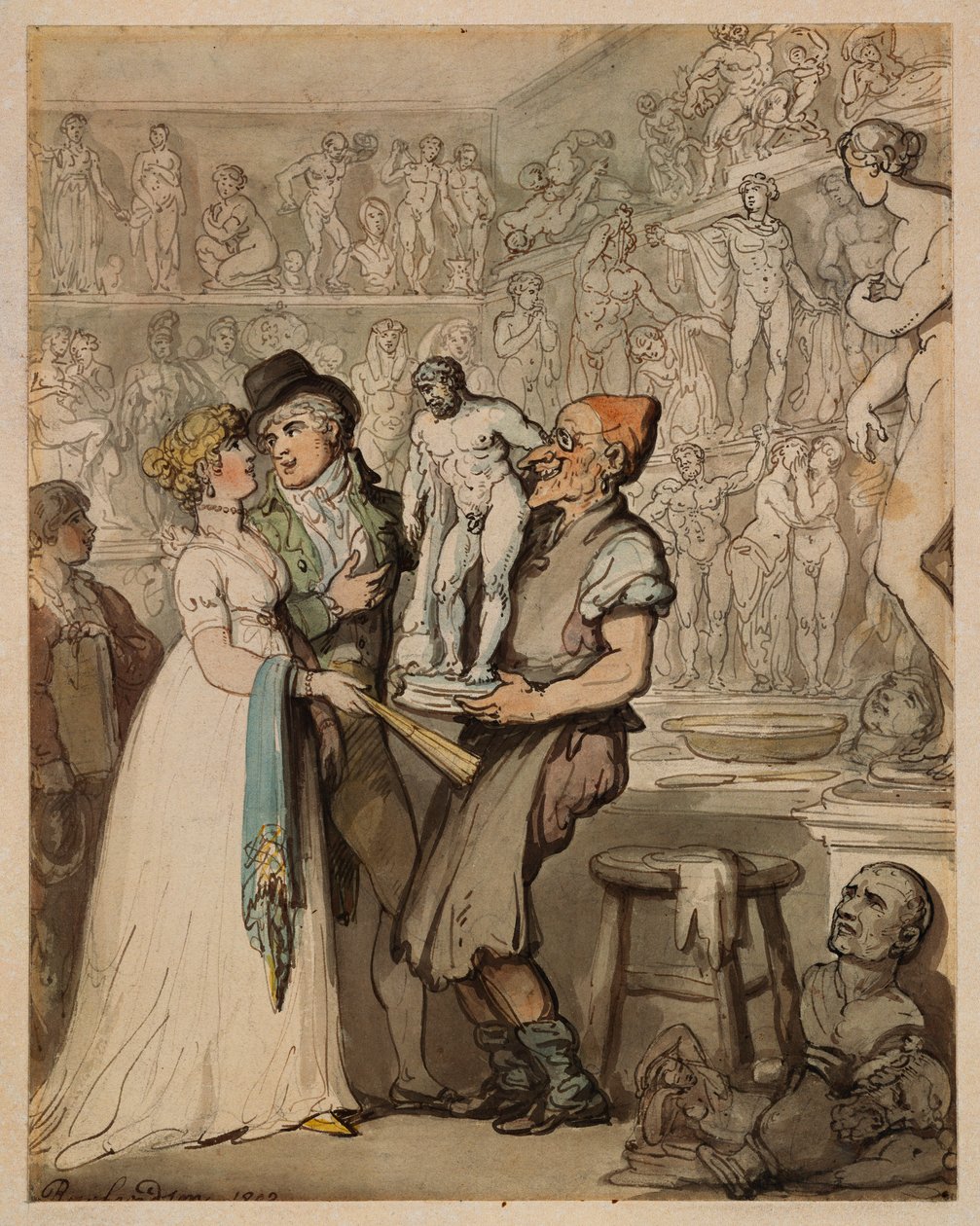 Oficina do Escultor: Comprando Moldes, 1802 de Thomas Rowlandson