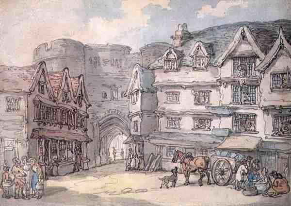 O Portão Sul, Exeter (caneta, aguarela e lápis sobre papel) de Thomas Rowlandson