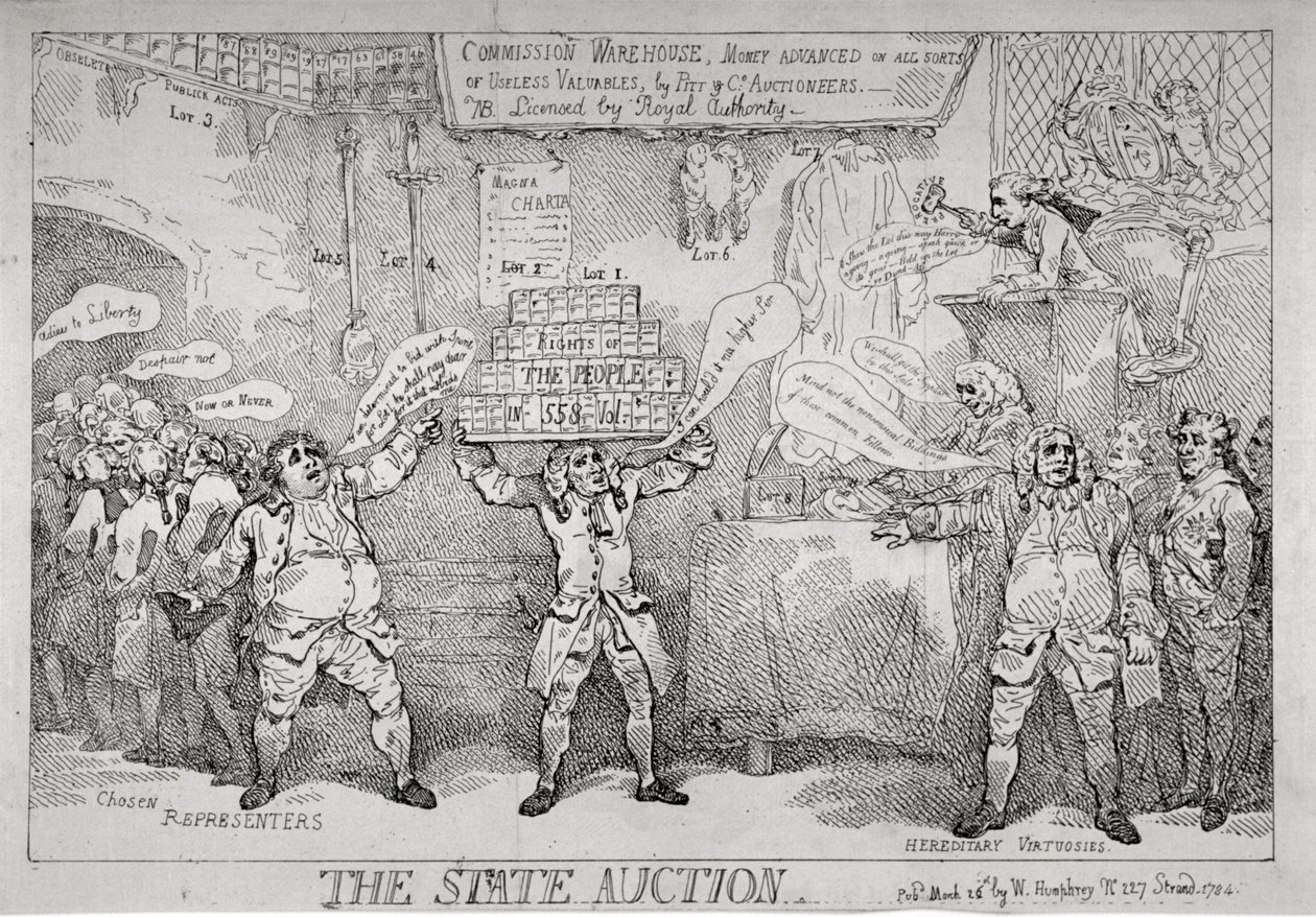 "O Leilão Estatal", 1784 de Thomas Rowlandson