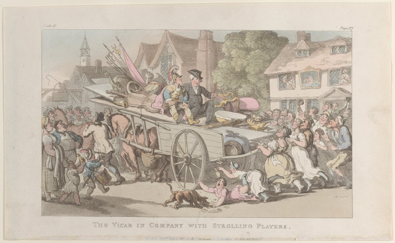 O Vigário em companhia de Strolling Players, do The Vicar of Wakefield, 1º de maio de ..., 1º de maio de 1817. de Thomas Rowlandson
