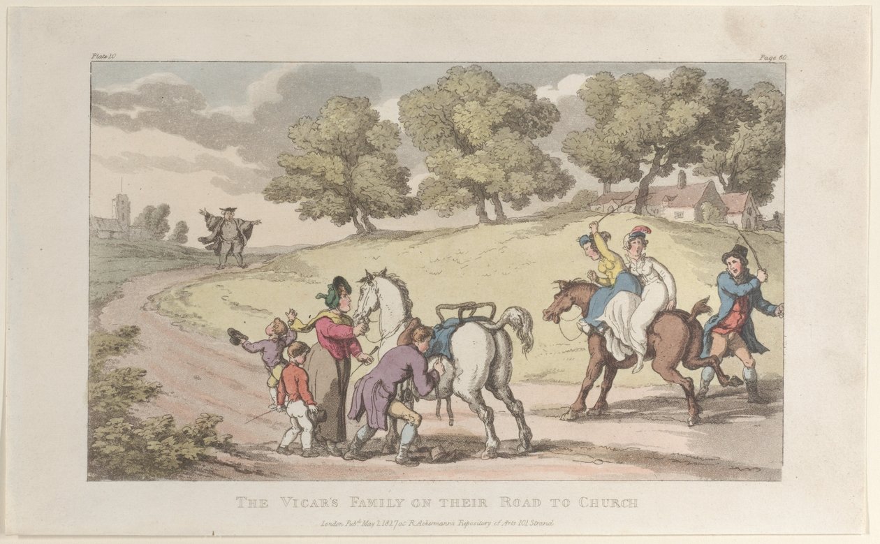 A Família do Vigário a caminho da Igreja, de The Vicar of Wakefield, 1 de maio de 1817., 1 de maio de 1817 de Thomas Rowlandson