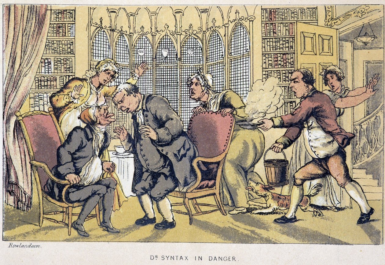 A consulta - em "As três viagens do Doutor Sintaxe: em busca do consolo pitoresco e de uma esposa" de William Combe, doente. Rowlandson de Thomas Rowlandson