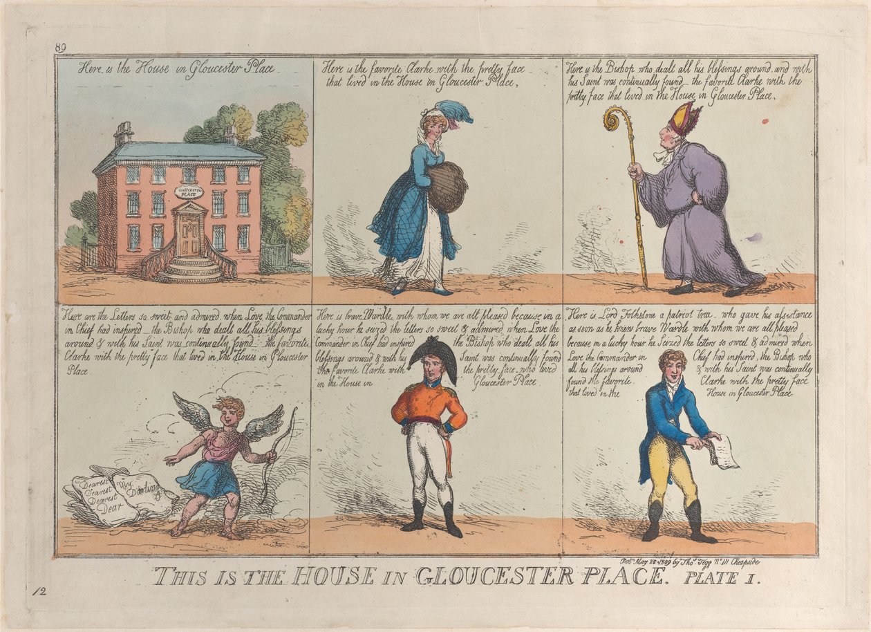 Esta é a Casa em Gloucester Place, Placa 1, 26 de maio de 1809., 26 de maio de 1809. de Thomas Rowlandson