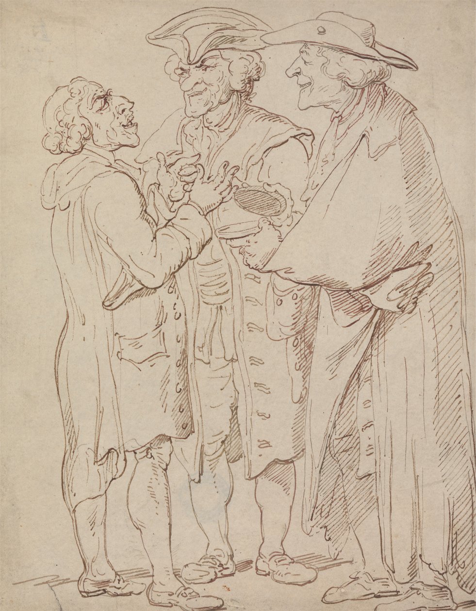 Três figuras de homens a falar em tamanho real de Thomas Rowlandson