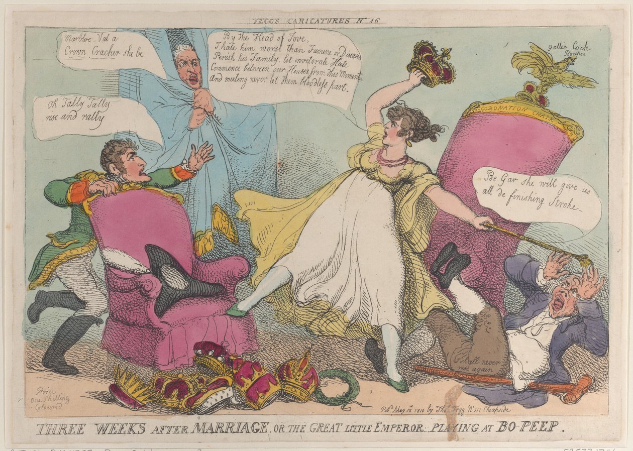 Três Semanas Após o Casamento, ou o Grande Imperador Pequeno Brincando no Bo-Peep, 15 de Maio..., 15 de Maio de 1810. de Thomas Rowlandson