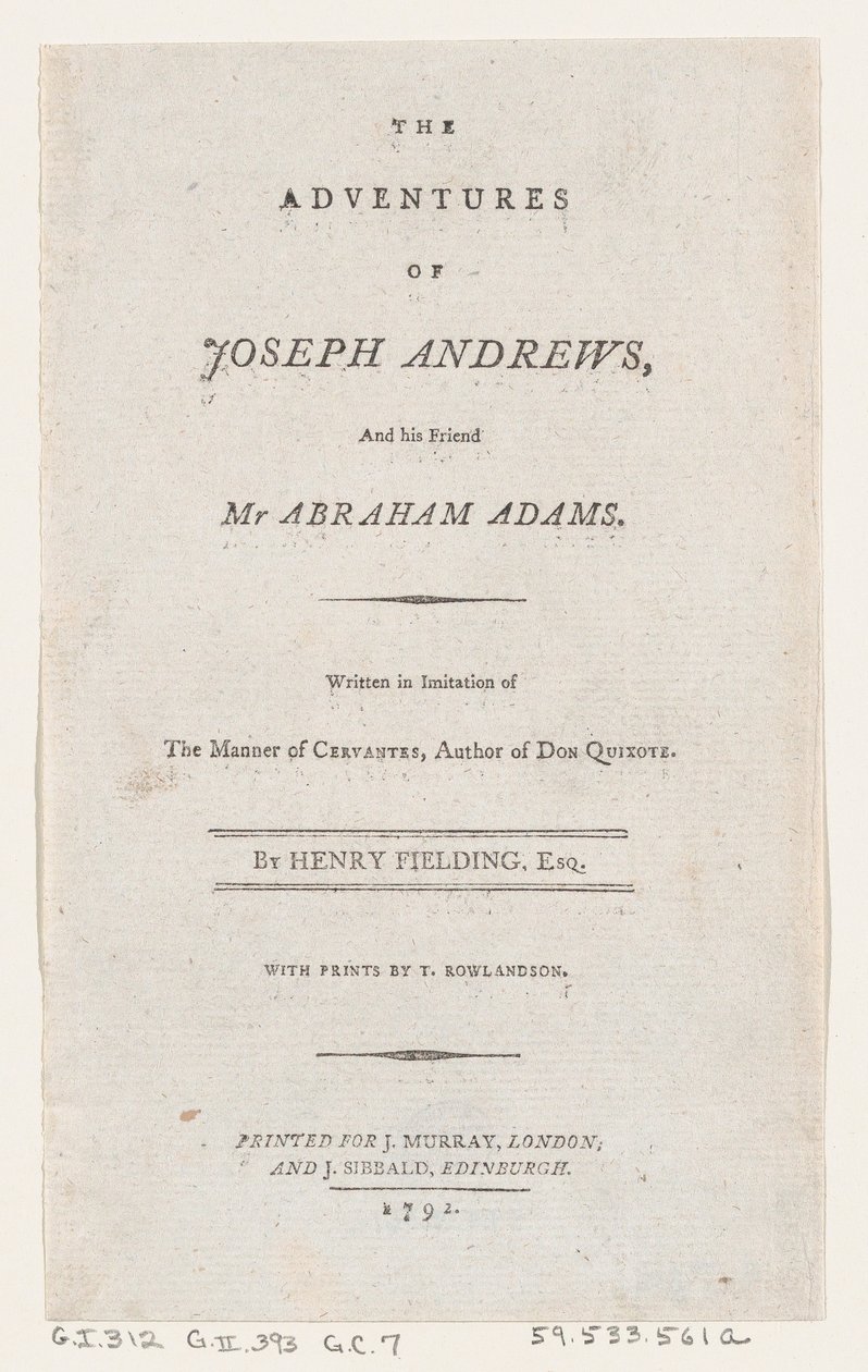 Página de rosto: As aventuras de Joseph Andrews e seu amigo Sr. Abraham Adams, 1792., 1792. de Thomas Rowlandson