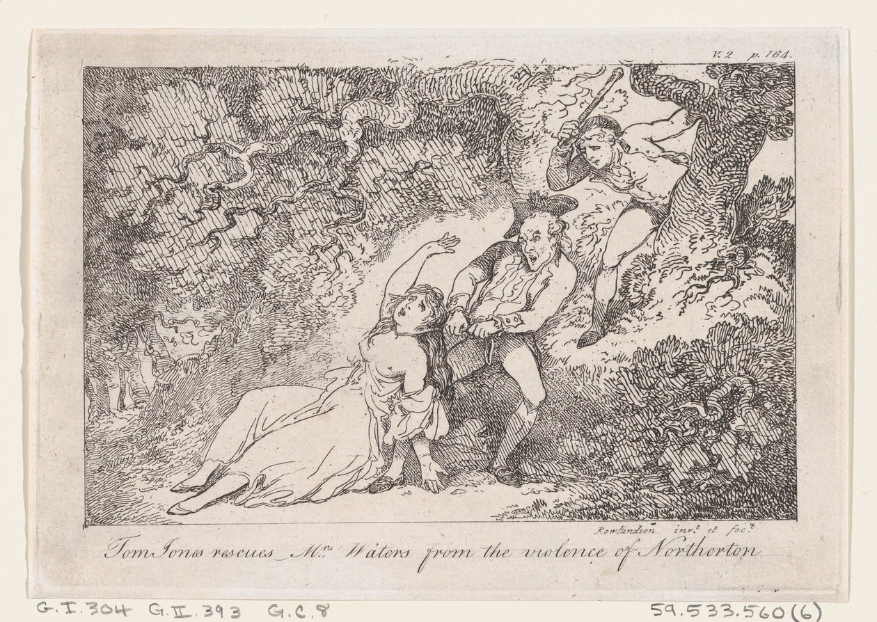 Tom Jones Resgata a Sra. Waters da Violência de Northerton, de A História de Tom Jon..., 1792. de Thomas Rowlandson