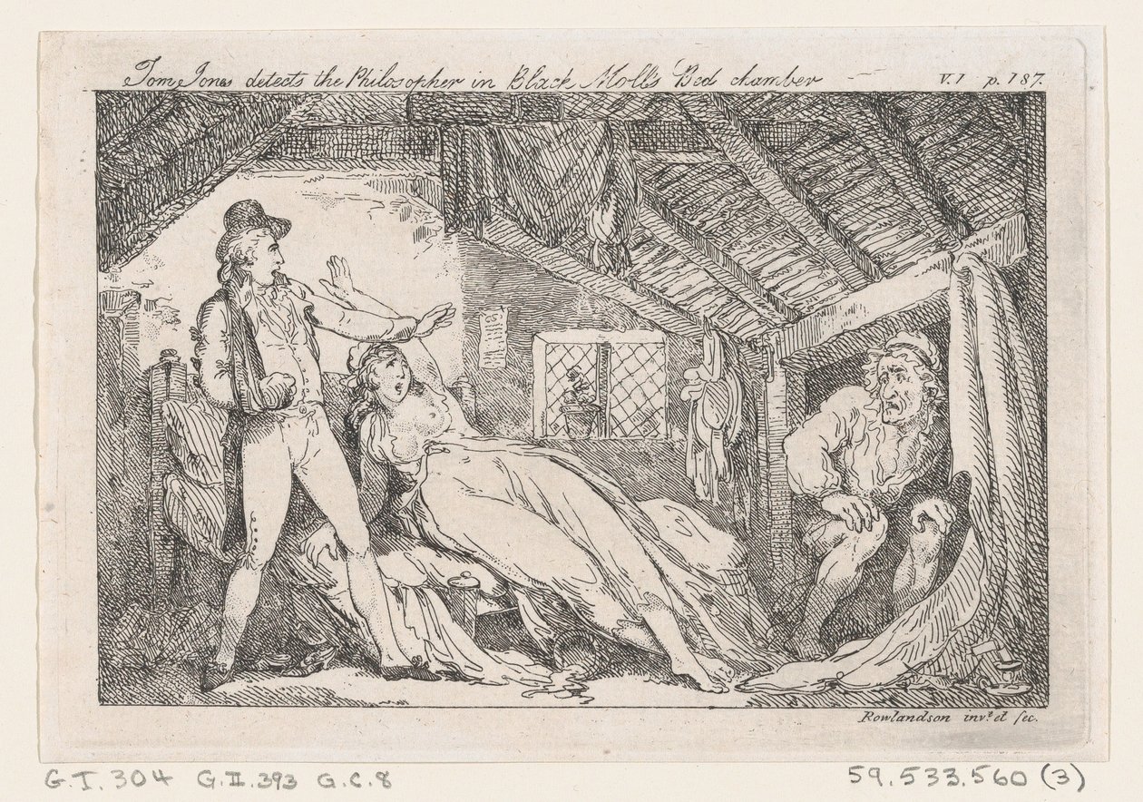 Tom Jones detecta o Filósofo em Black Molls Bedchamber, The History of Tom Jones, a ..., 1792. de Thomas Rowlandson