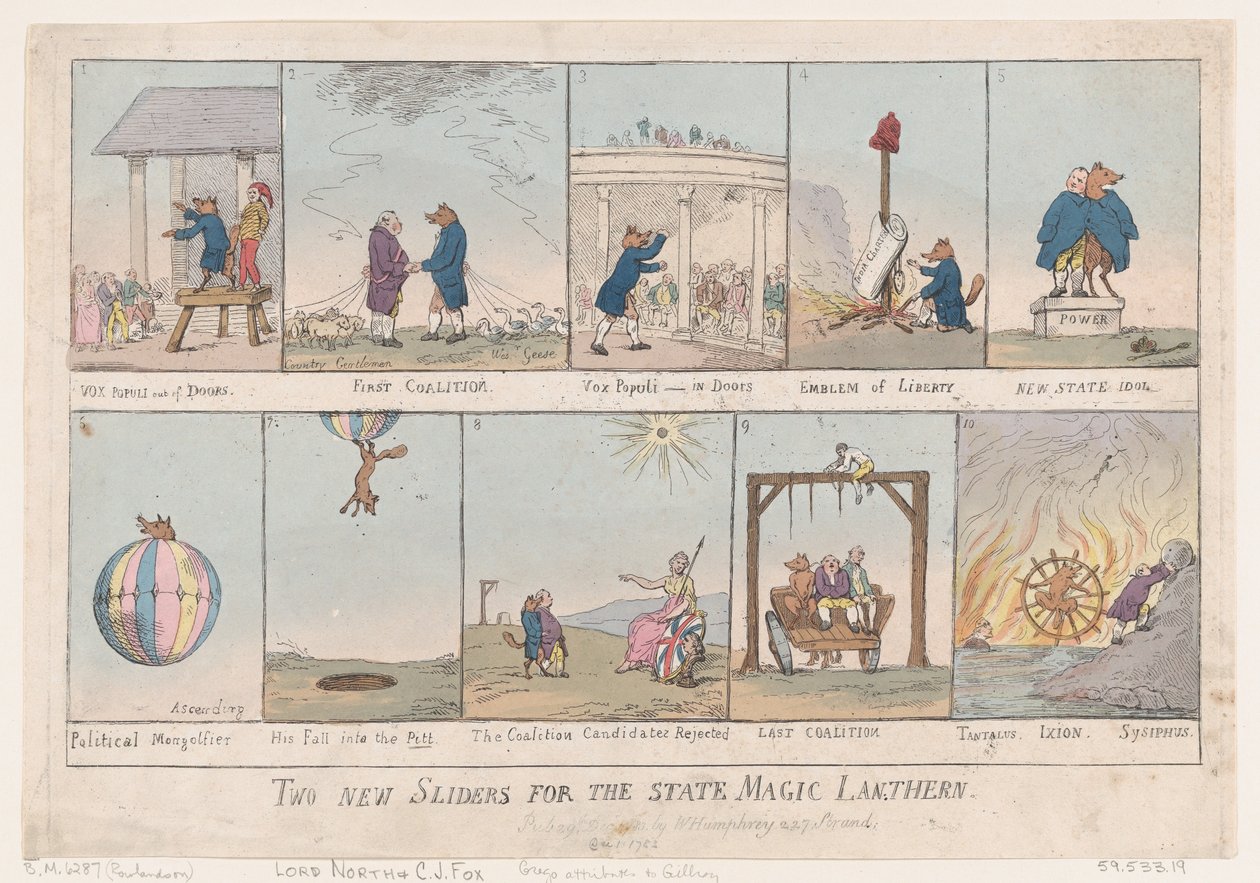 Dois novos slides para a lanterna mágica do estado, 29 de dezembro de 1783., 29 de dezembro de 1783. de Thomas Rowlandson
