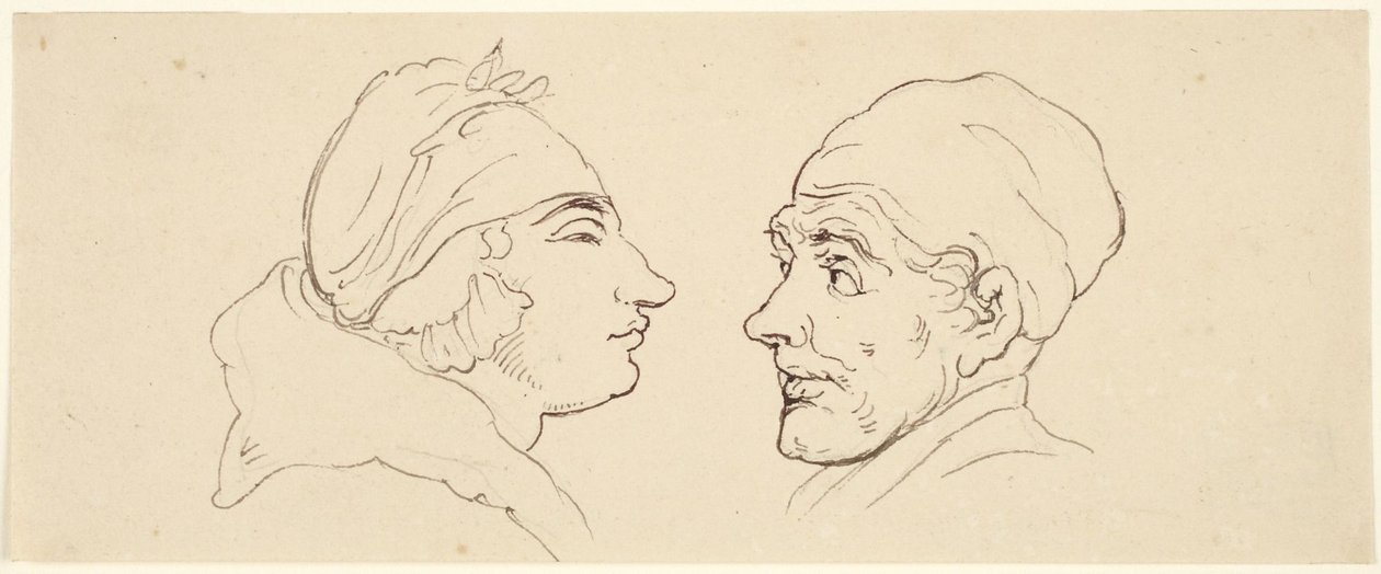 Duas caricaturas: um homem e uma mulher de Thomas Rowlandson