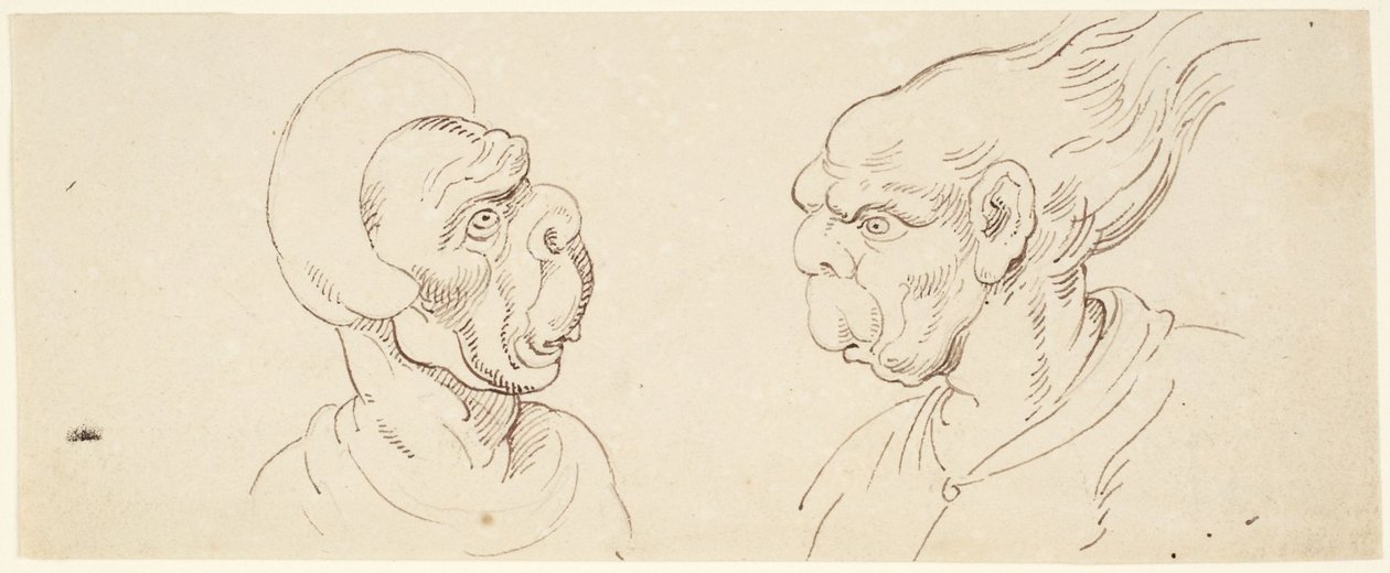 Duas caricaturas: cabeças masculinas de Thomas Rowlandson