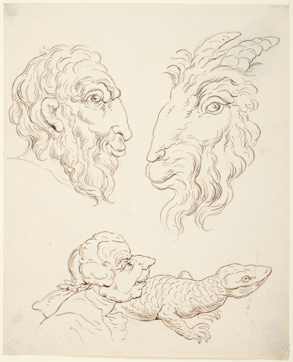 Duas caricaturas: homem e cabra, homem e lagarto de Thomas Rowlandson