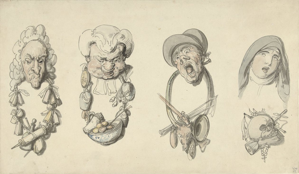 Quatro cabeças caricaturais de Thomas Rowlandson