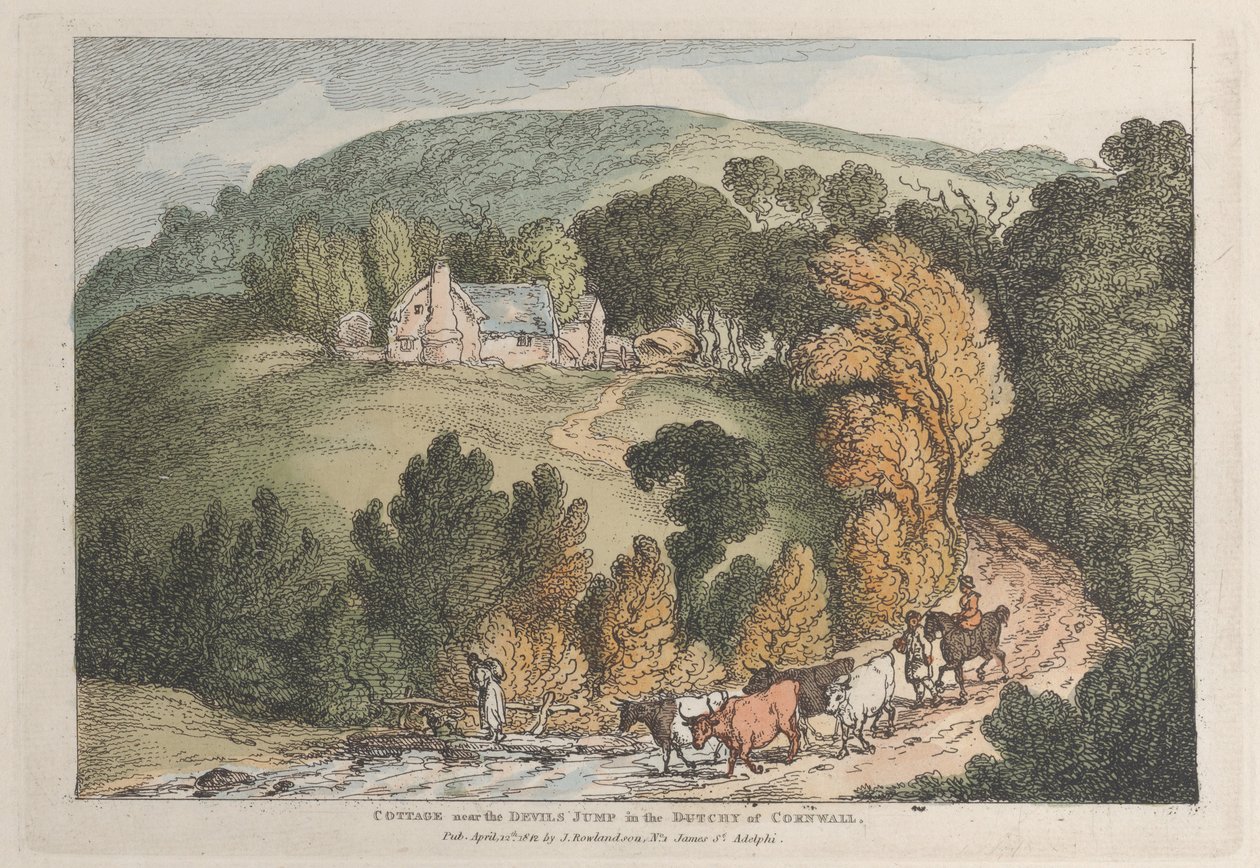 Vista da igreja e da aldeia de St. Cue, na Cornualha de Thomas Rowlandson
