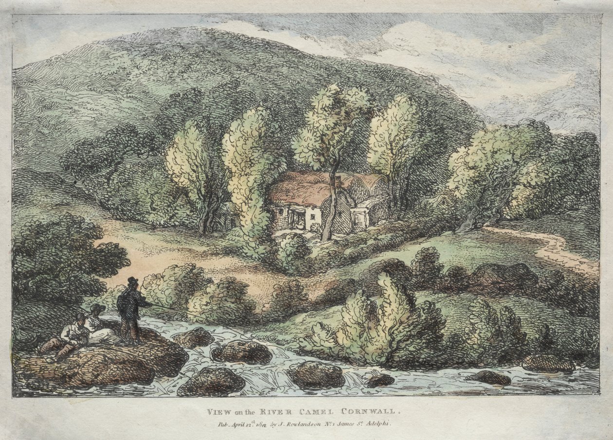 Vistas na Cornualha: Vista no Rio Camel, Cornualha de Thomas Rowlandson