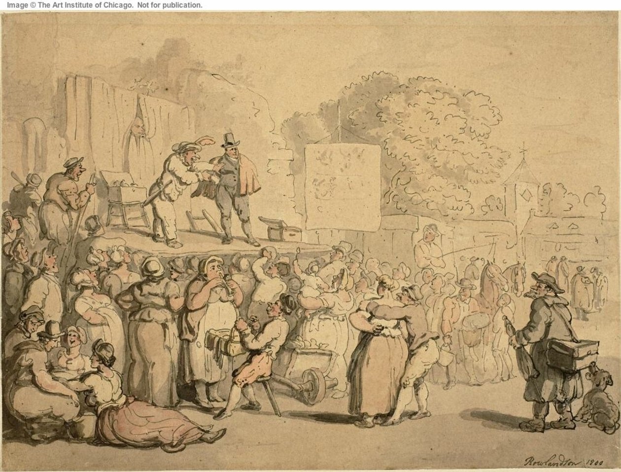 Feira da Aldeia: Arlequim e Quack de Thomas Rowlandson