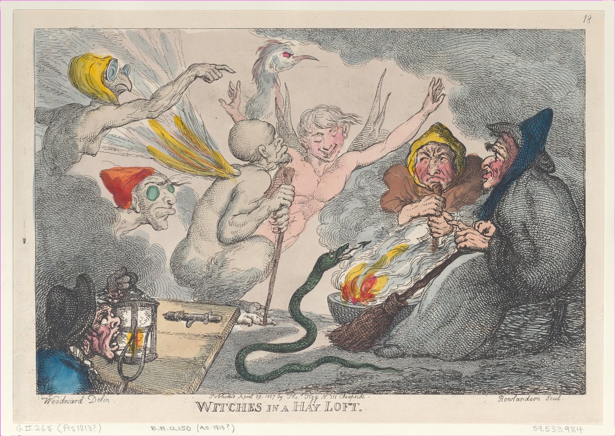 Bruxas em um Hay Loft, 29 de abril de 1807., 29 de abril de 1807. de Thomas Rowlandson