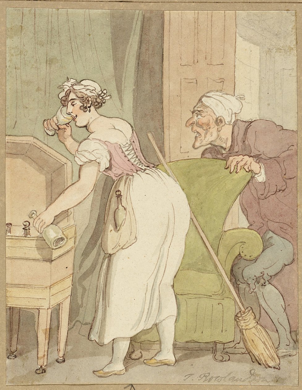 Mulher apanhada a roubar uma bebida de Thomas Rowlandson