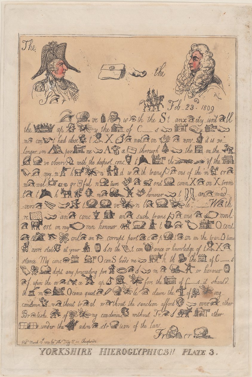 Yorkshire Hieroglyphics, Placa 3, 13 de Março de 1809., 13 de Março de 1809. de Thomas Rowlandson