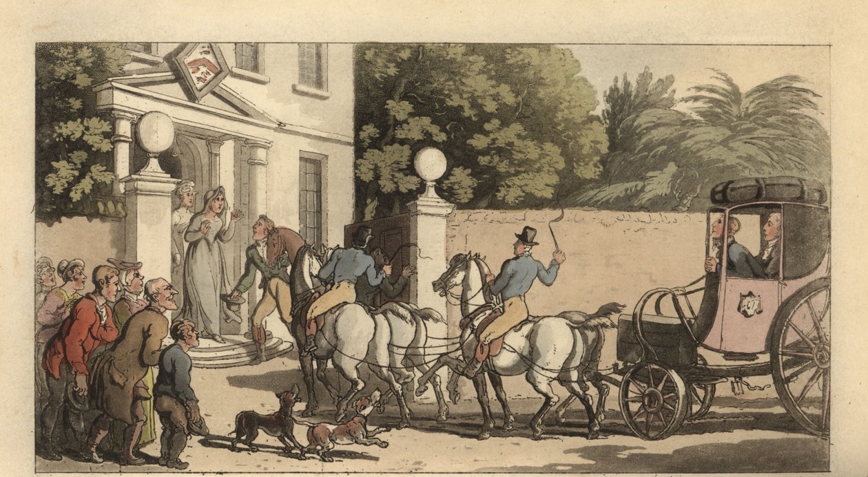 Jovem cavalheiro inglês que regressa a casa depois do Grand Tour de Thomas Rowlandson