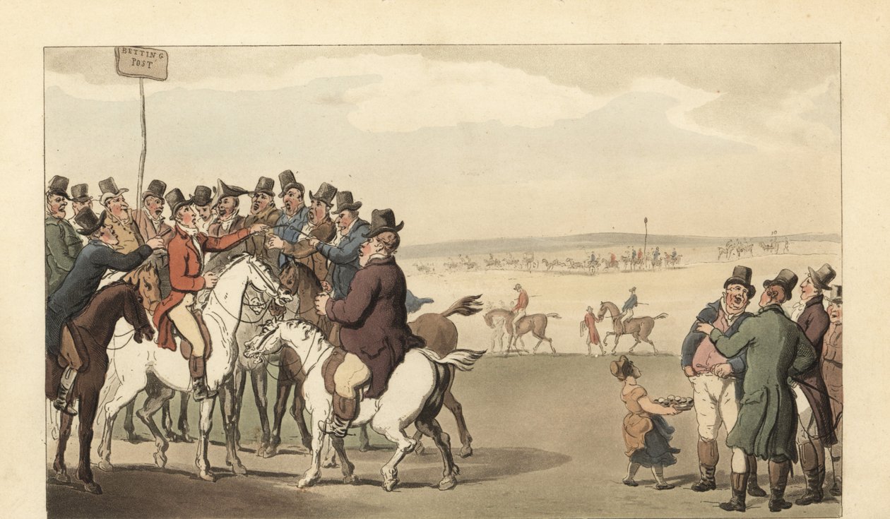 Jovem inglês a jogar no hipódromo de Newmarket de Thomas Rowlandson