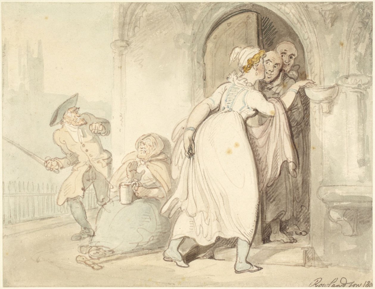 Jovem à porta da igreja ou na confissão de Thomas Rowlandson
