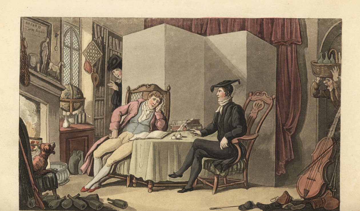 Jovem cavalheiro em seus quartos na universidade de Thomas Rowlandson