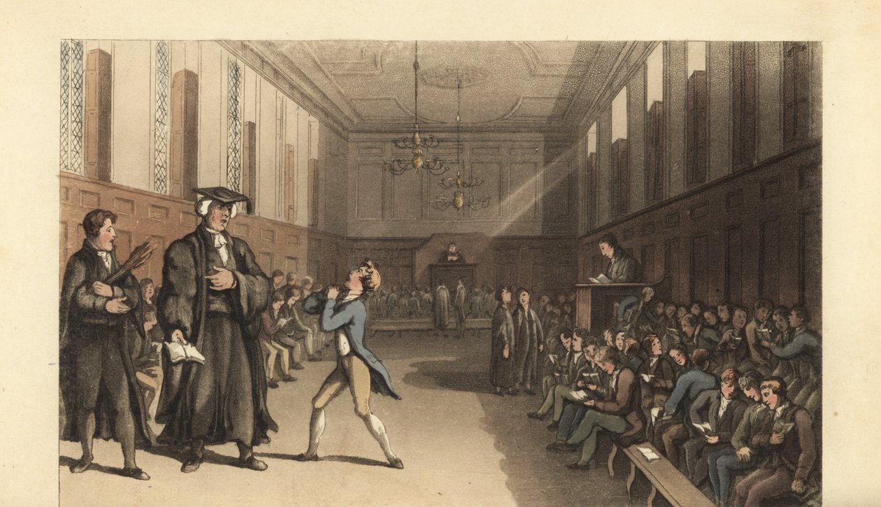 Jovem estudante que se forma na escola de um menino de Thomas Rowlandson