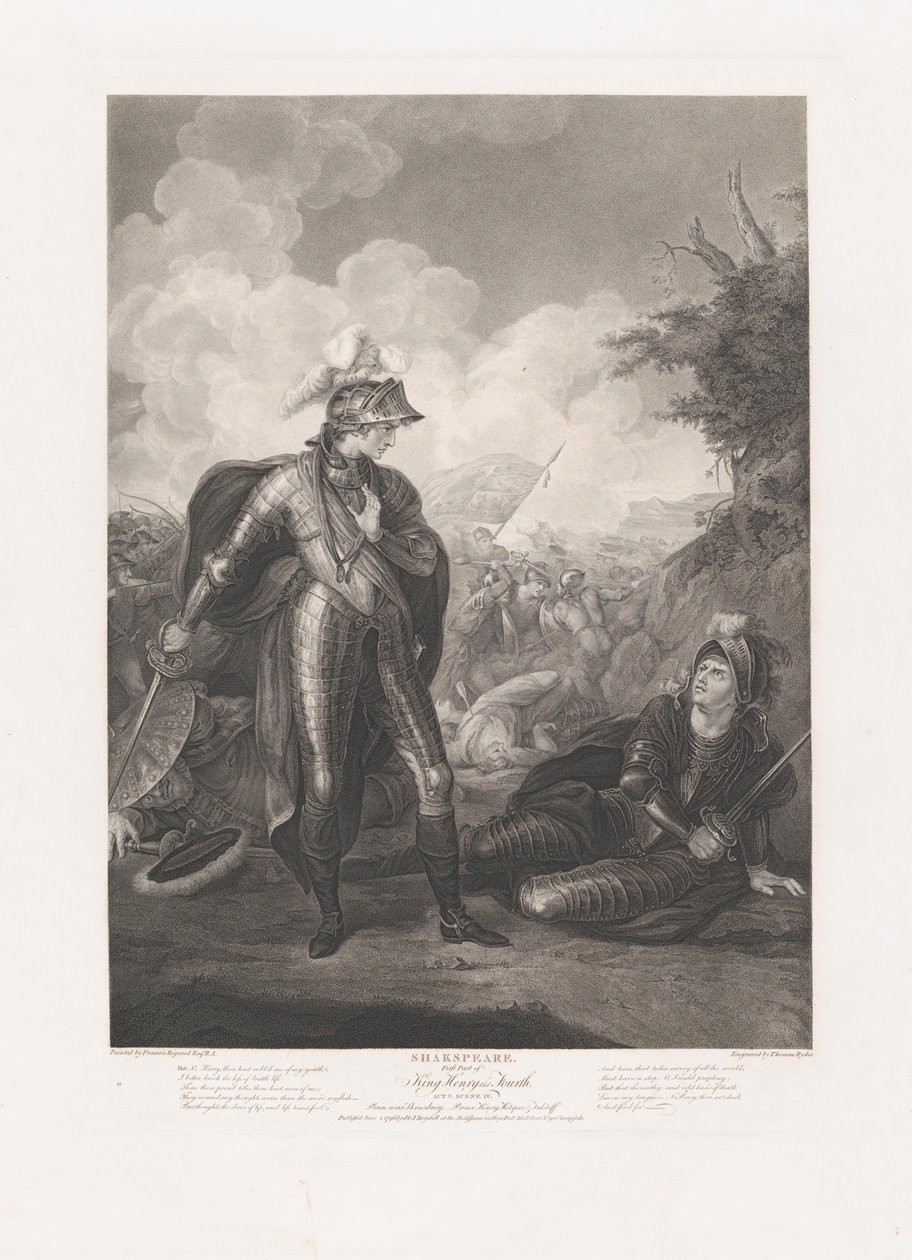 Prince Henry, Hotspur e Falstaff Shakespeare, King Henry..., publicado pela primeira vez em 1796, reeditado em 1852. de Thomas Ryder
