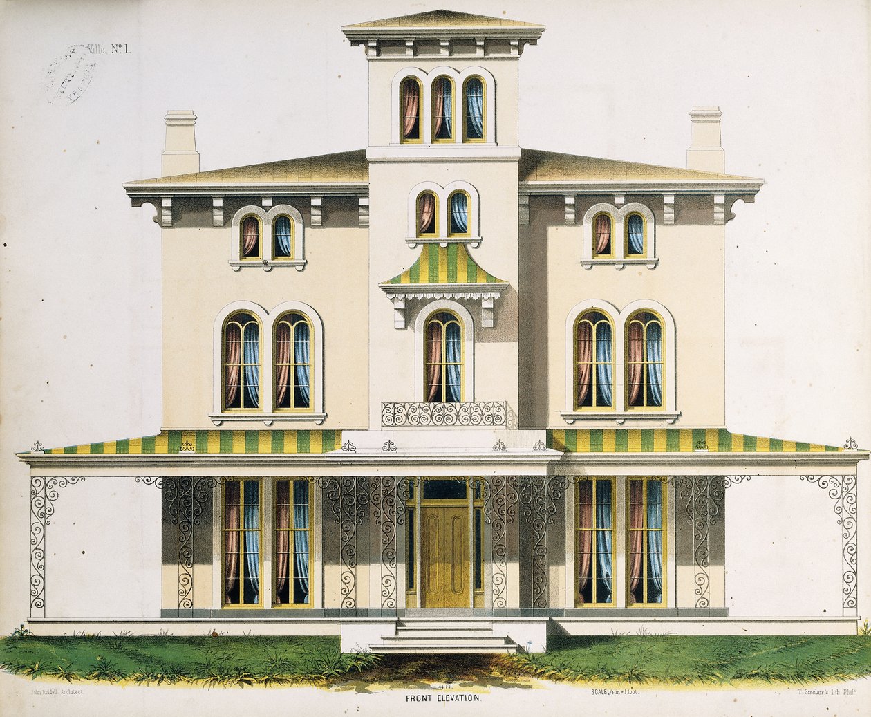 Elevação frontal para Villa No.1, de &39;Projetos arquitetônicos para residências modelo country&39; de Thomas S. Sinclair