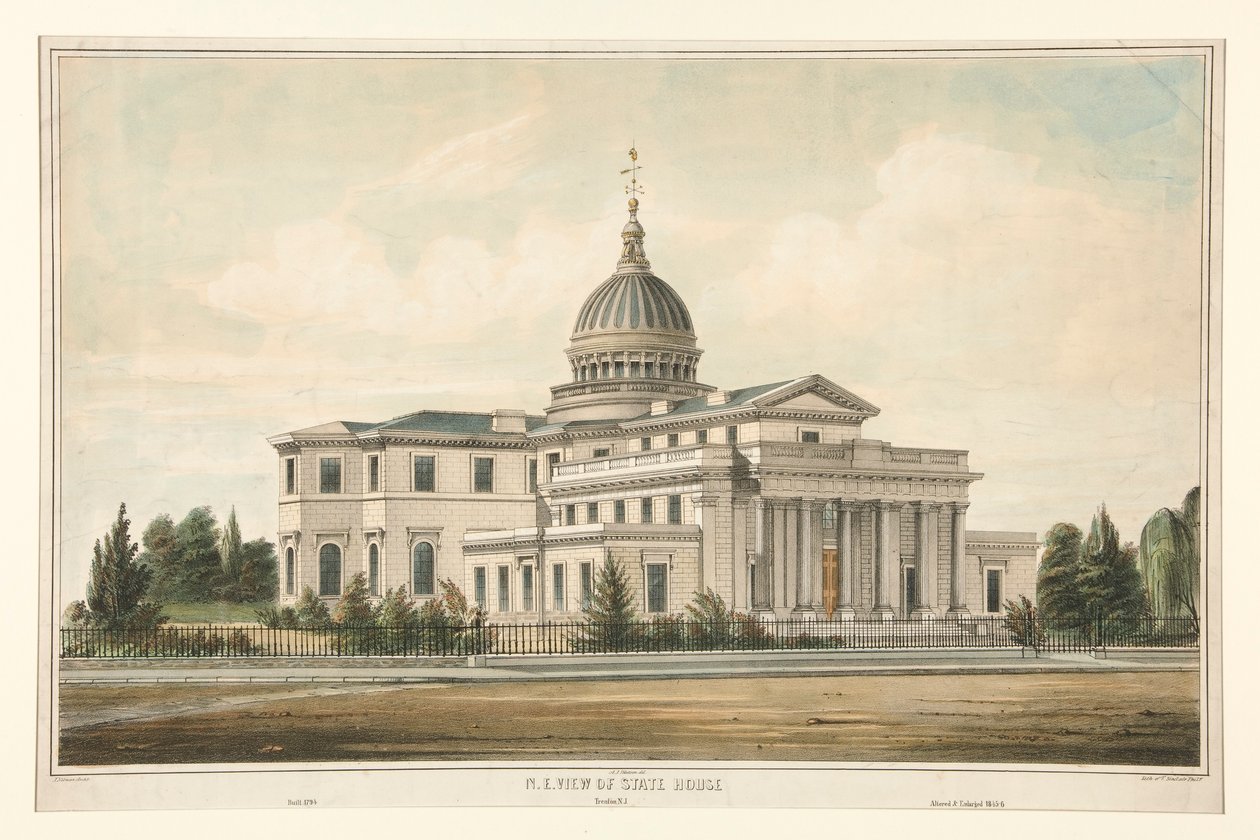 N.E. Vista da State House Construída em 1794 - Trenton, N.J. Alterada e Ampliada 1845-6 de Thomas S. Sinclair