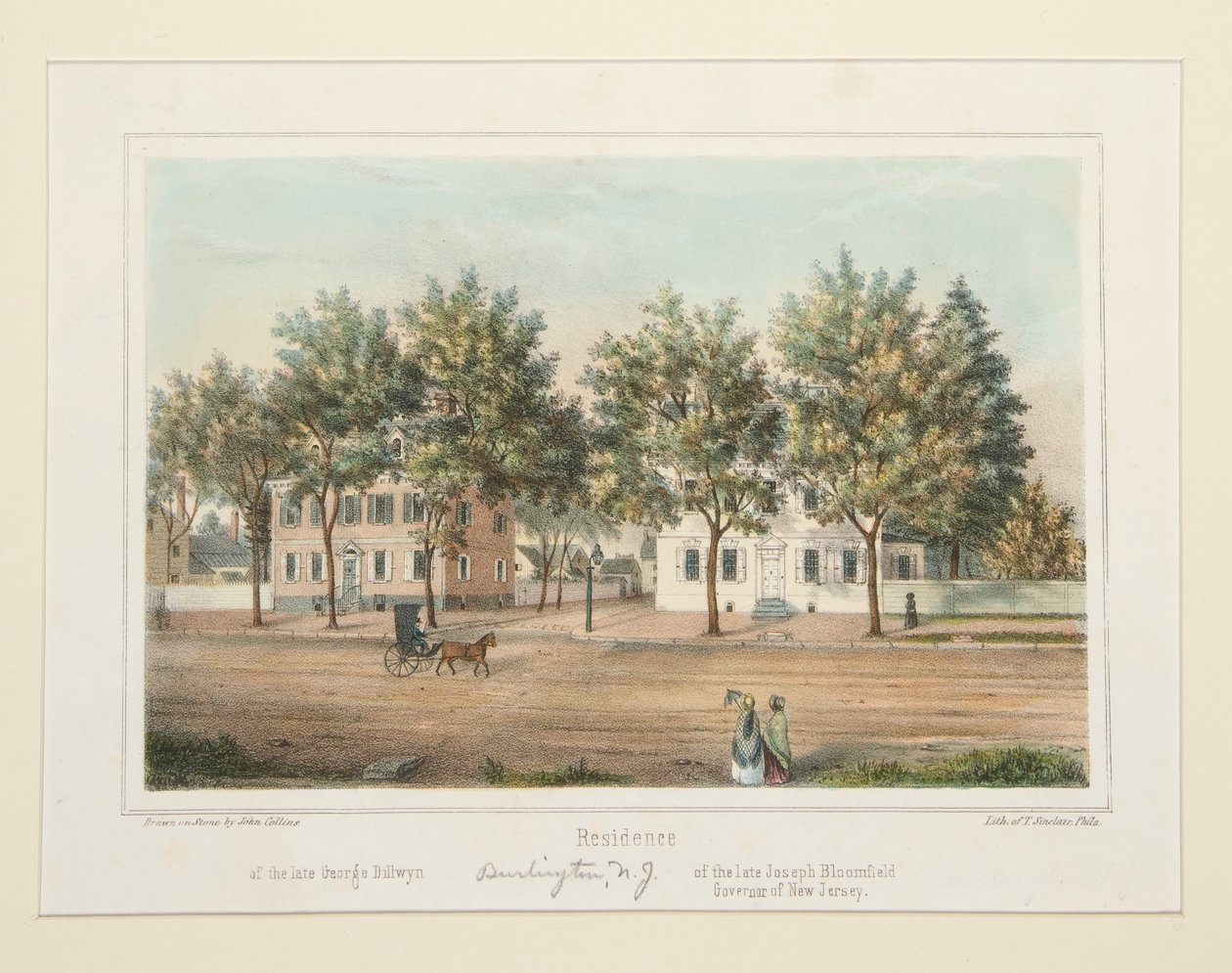 Residência / do falecido George Dillwyn/ do falecido Joseph Bloomfield (Burlington, NJ), a partir de 14 vistas de Burlington de Thomas S. Sinclair