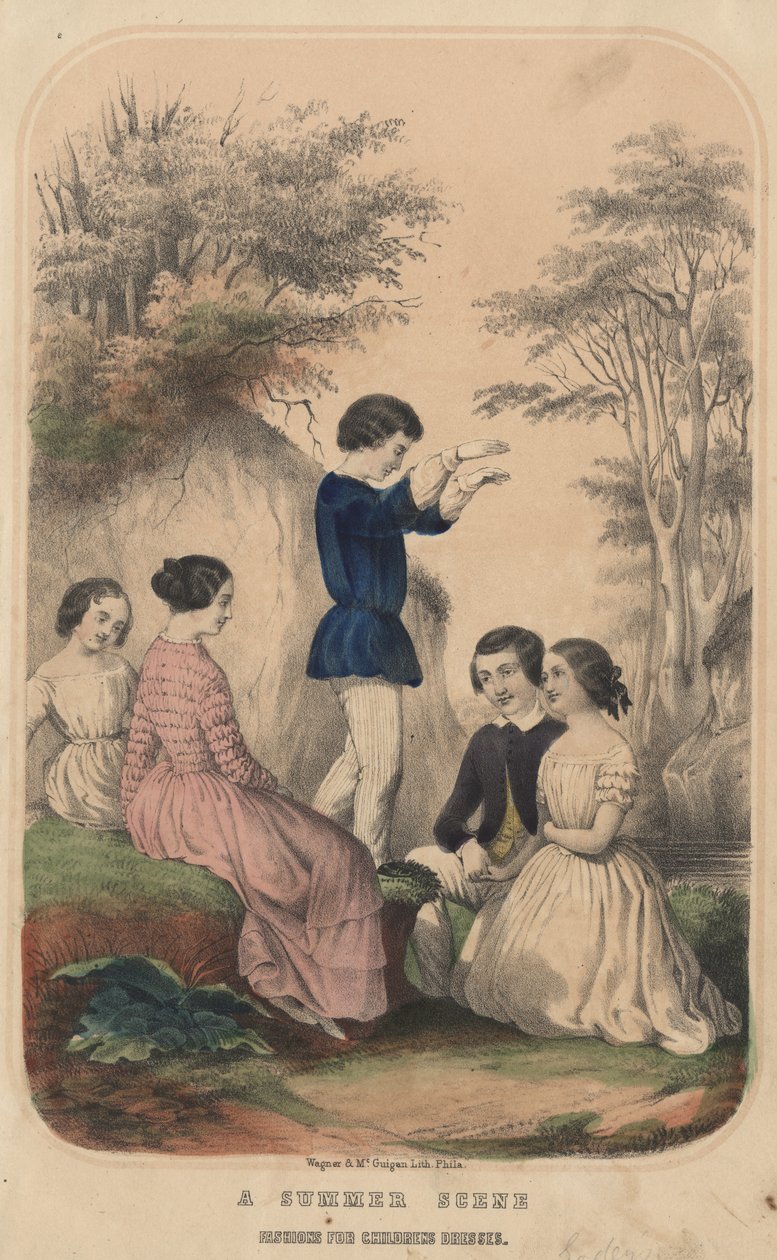 Uma cena de verão, modas para vestidos de crianças, litho por Wagner und McGuigan, 1850 de Thomas S. Wagner