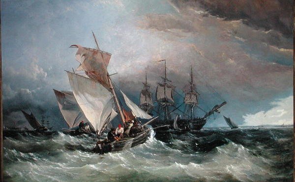 Cortadores de Camarão do Nore, Sheerness in the Distance, c.1854 (óleo sobre tela) de Thomas Sewell Robins