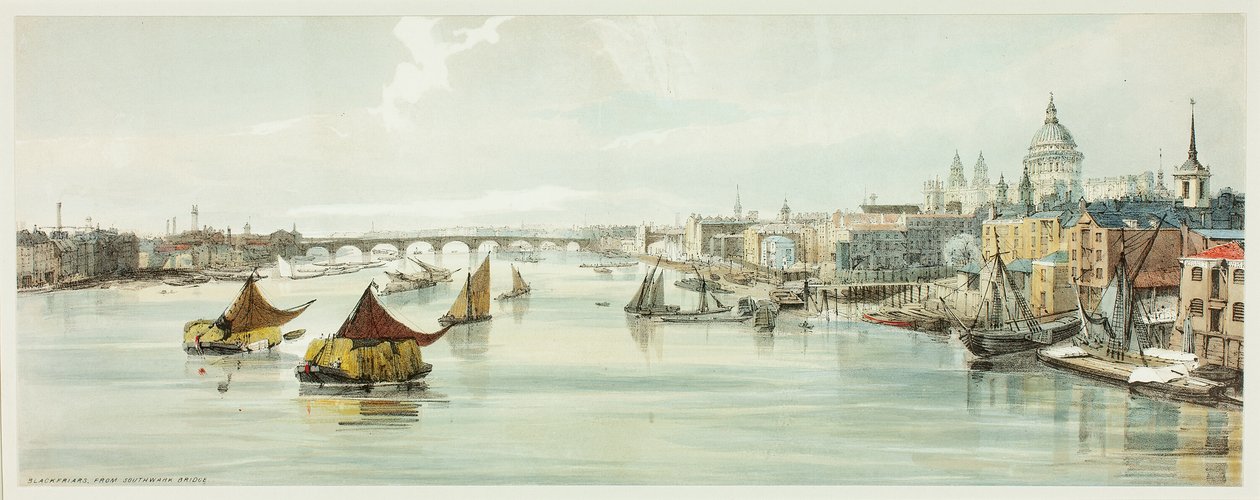 Blackfriars, de Southwark Bridge, placa seis de Original Views of London as It Is de Thomas Shotter Boys