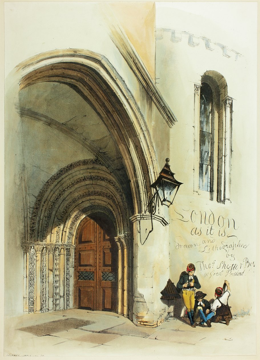 Entrada, Templo, frontispício das vistas originais de Londres como ela é de Thomas Shotter Boys