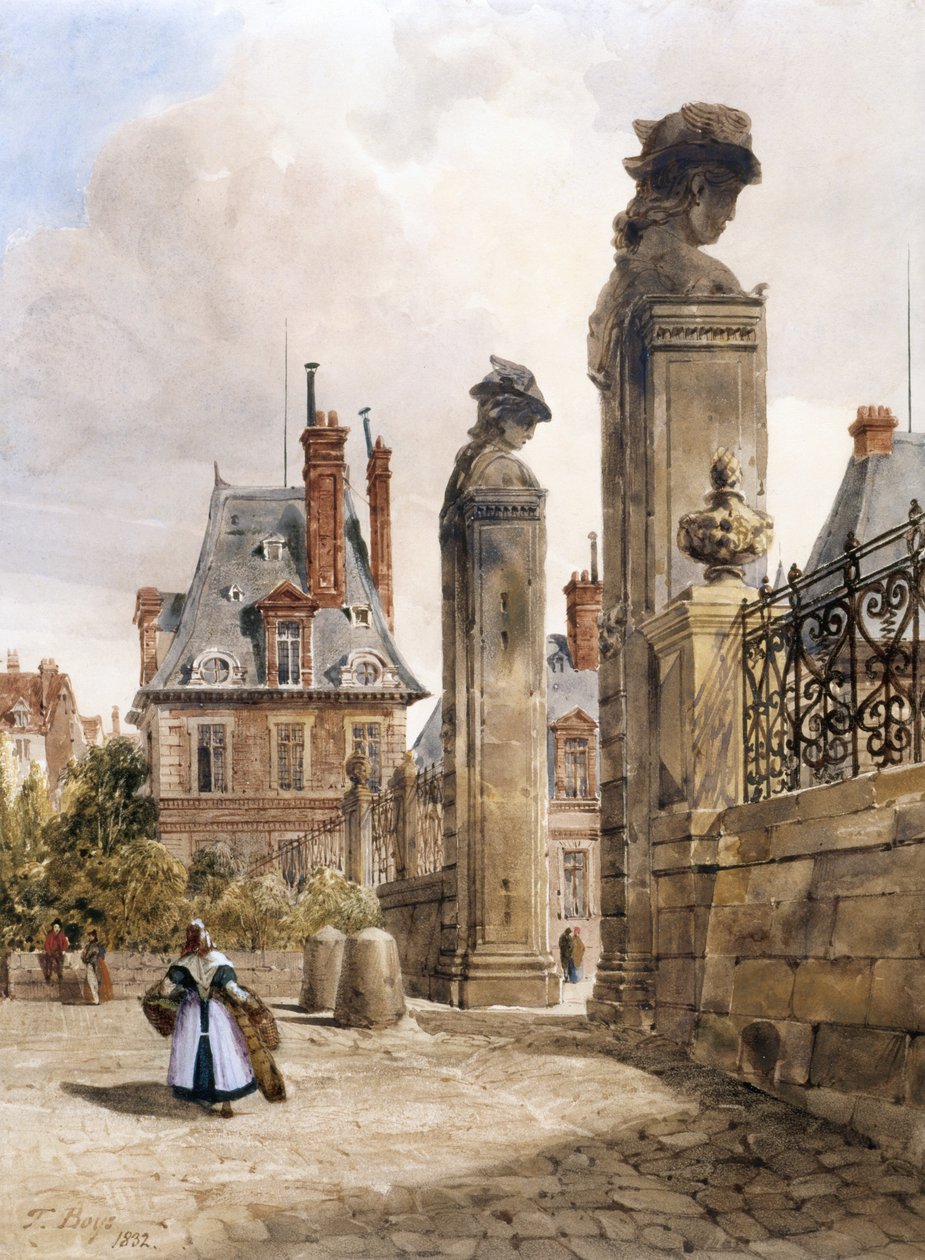 Grille Des Hermès, Porte Dauphine, Palace of Fontainebleau (aguarela com toques de goma arábica sobre papel branco) de Thomas Shotter Boys