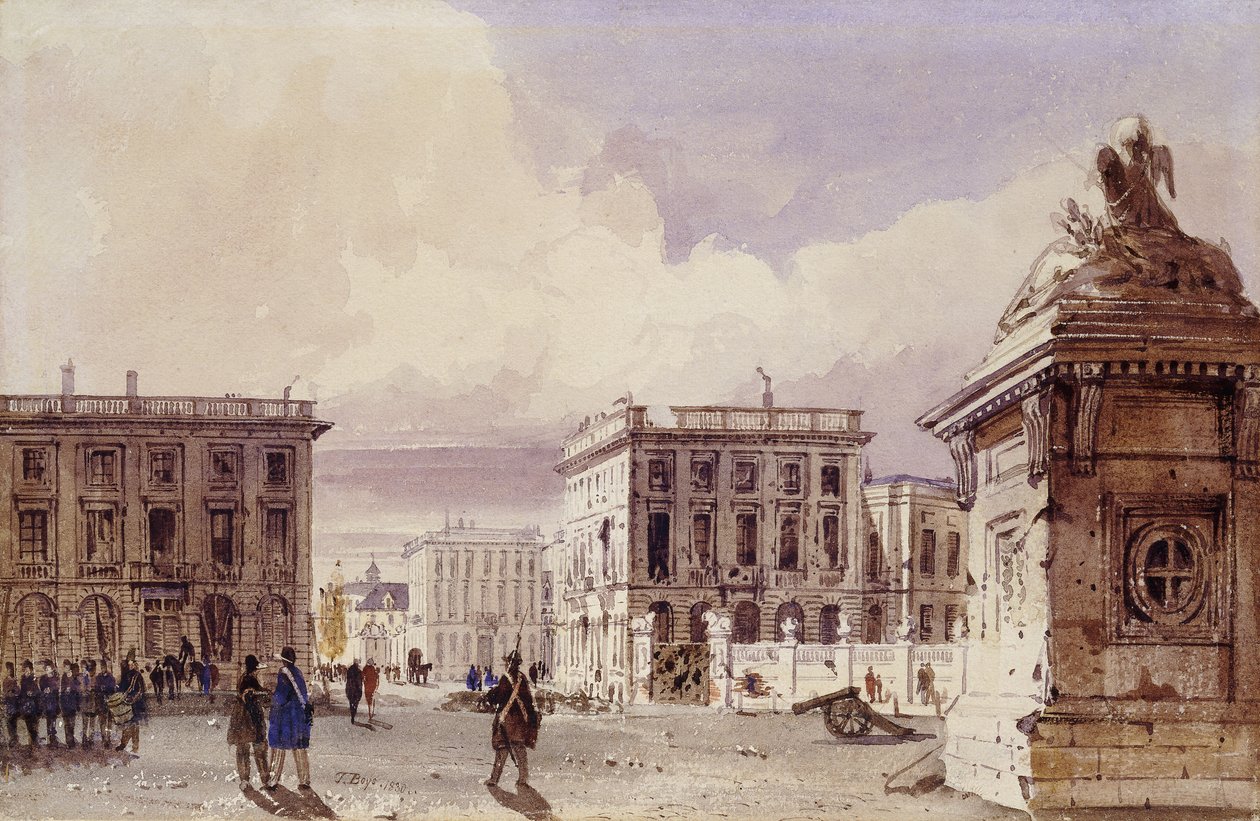 Hotel de Bellevue e Café d "Amitie Visto do Parque, Bruxelas, 1830 de Thomas Shotter Boys