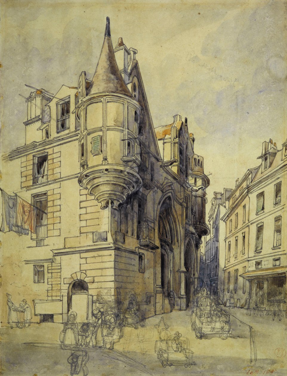 Hotel de Sens, rue du Figuier, c.1833 (lápis e aguarela) de Thomas Shotter Boys