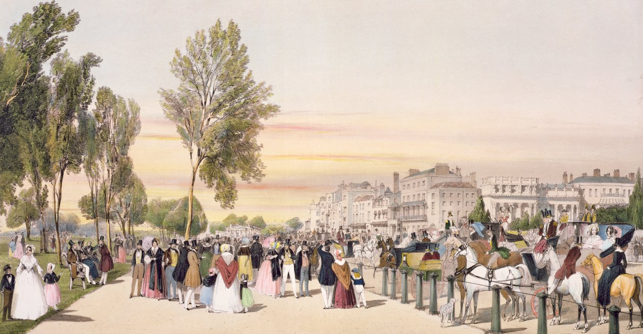 Hyde Park, perto de Grosvenor Gate, de "London As It Is", gravado e pub. pelo artista, 1842 de Thomas Shotter Boys