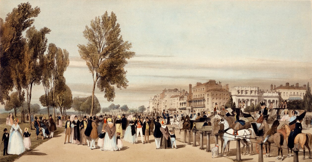 Hyde Park, em direção ao Portão de Grosvenor, de "Londres como é tirado da natureza", 1842 de Thomas Shotter Boys