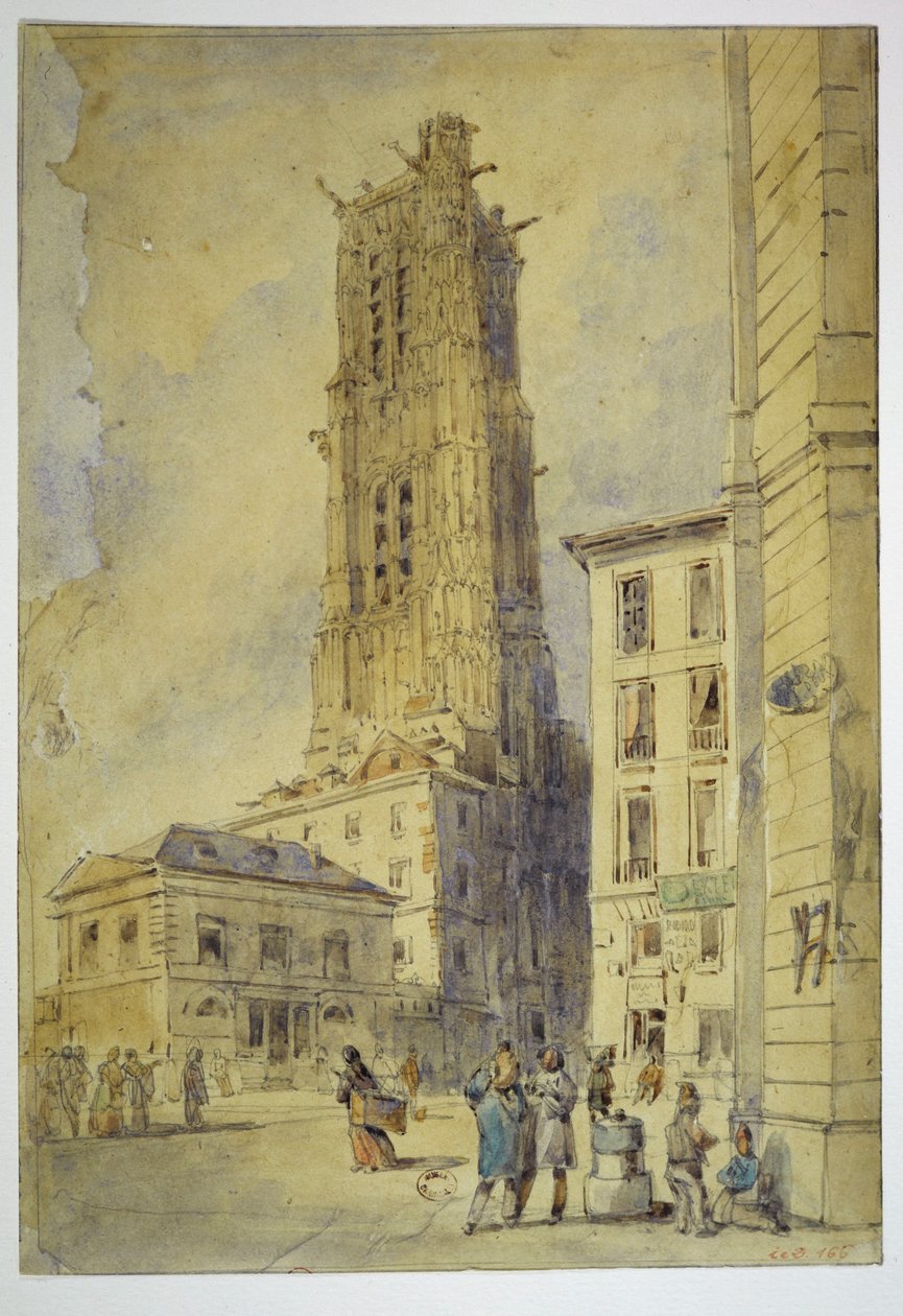 A torre de Saint-Jacques antes do seu desimpedimento, em 1836 de Thomas Shotter Boys