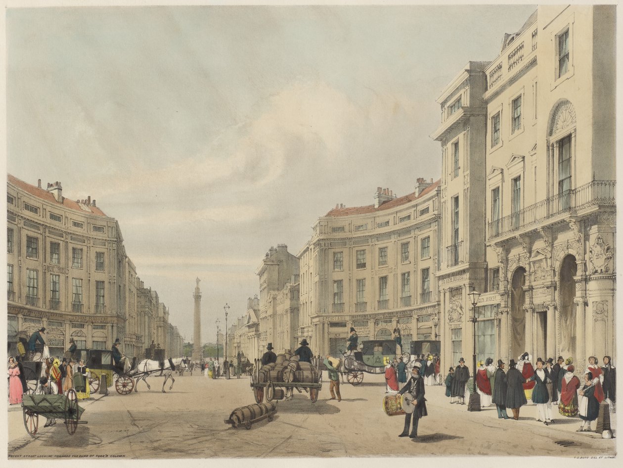 Londres como é: Regent Street, olhando para a coluna do duque de York de Thomas Shotter Boys