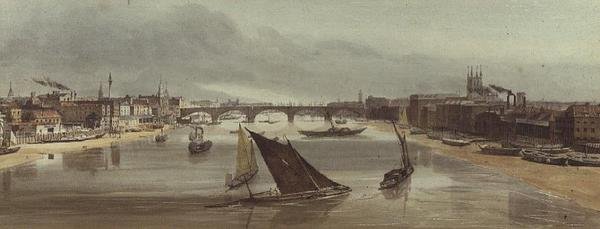 Ponte de Londres de Southwark Bridge (Monumento à esquerda) de Thomas Shotter Boys