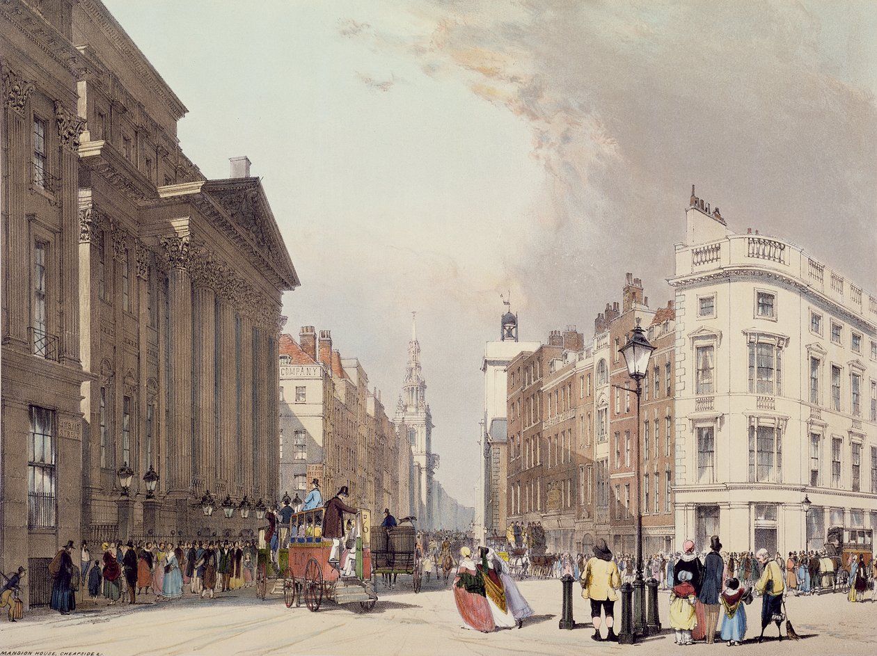 Mansion House e Cheapside, de "London As It Is", gravadas e pub. pelo artista, 1842 de Thomas Shotter Boys