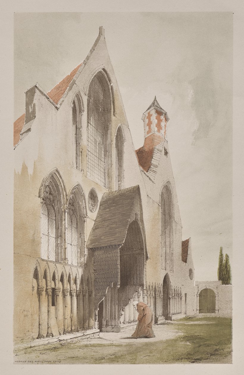 Arquitetura pitoresca em Paris, Ghent, Antuérpia, Rouen: Hospice des Vieillards, Ghent, Bélgica de Thomas Shotter Boys