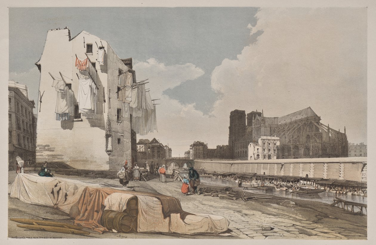 Arquitetura pitoresca em Paris, Ghent, Antuérpia, Rouen: Nôtre Dame, Paris, do Quai St. Bernard de Thomas Shotter Boys