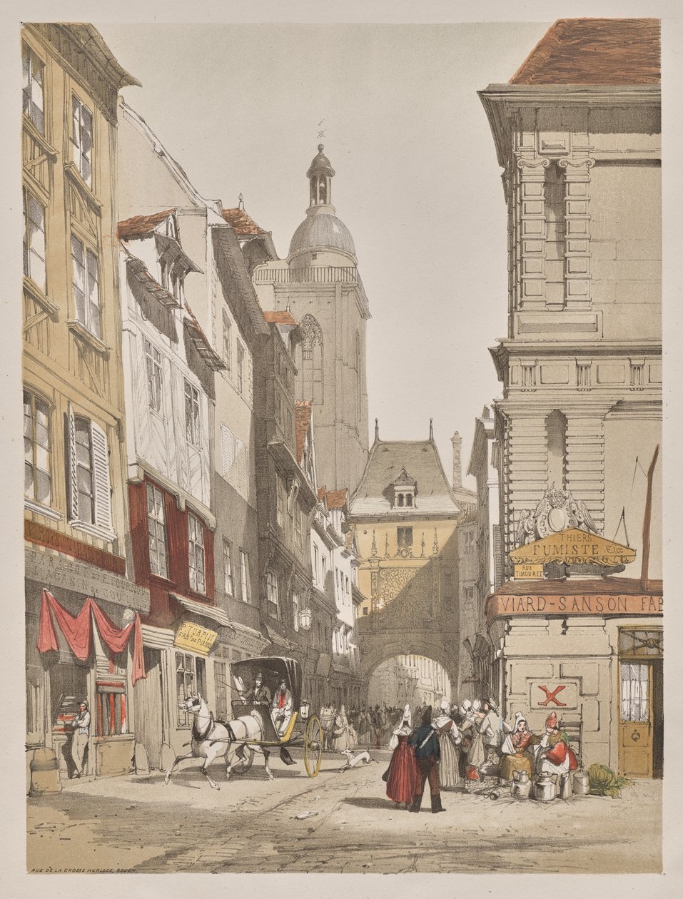 Arquitetura pitoresca em Paris, Ghent, Antuérpia, Rouen: Rue de la Crosse Horlogue, Rouen, França de Thomas Shotter Boys